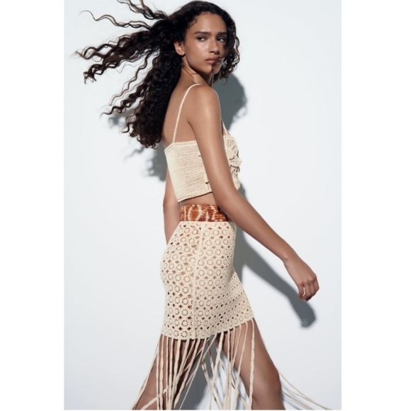Zara 2 Piece Crochet Crop Top + Fringed Skirt - Picture 2 of 16